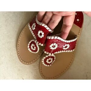 Jack Rogers Sandals US 6M‎ Red Leather Thong White Flower Detail Classic